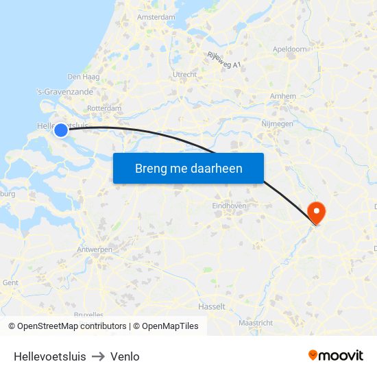 Hellevoetsluis to Venlo map