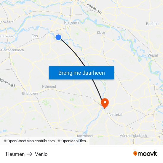 Heumen to Venlo map