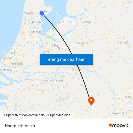 Hoorn to Venlo map