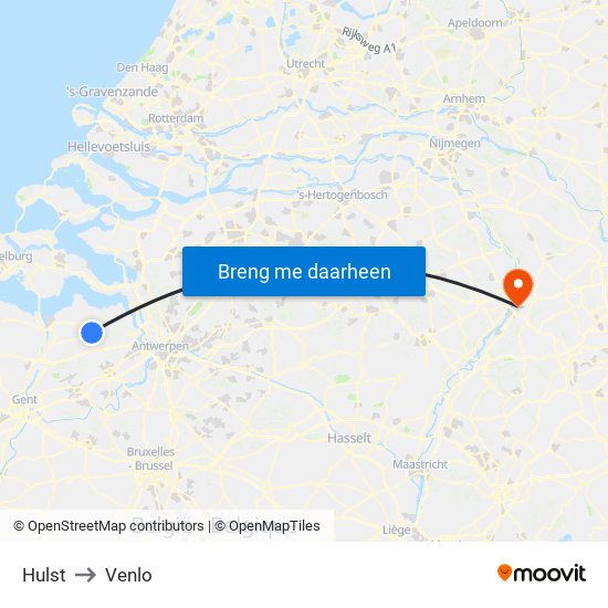 Hulst to Venlo map