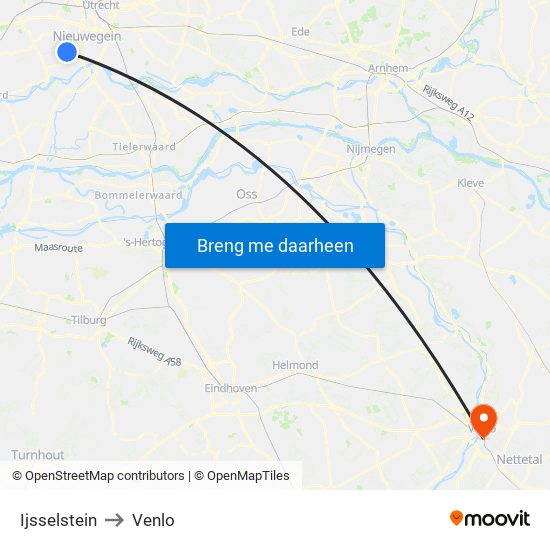 Ijsselstein to Venlo map