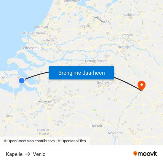 Kapelle to Venlo map