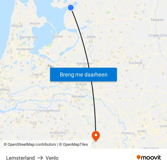 Lemsterland to Venlo map