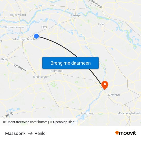 Maasdonk to Venlo map