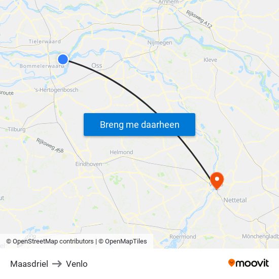 Maasdriel to Venlo map