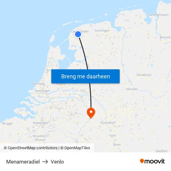 Menameradiel to Venlo map