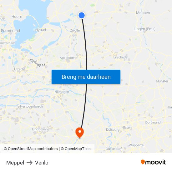 Meppel to Venlo map