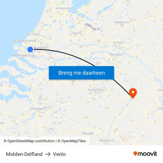Midden-Delfland to Venlo map