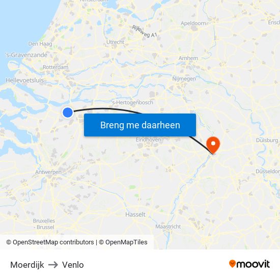 Moerdijk to Venlo map