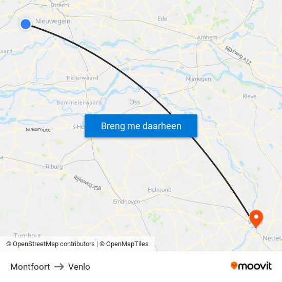 Montfoort to Venlo map