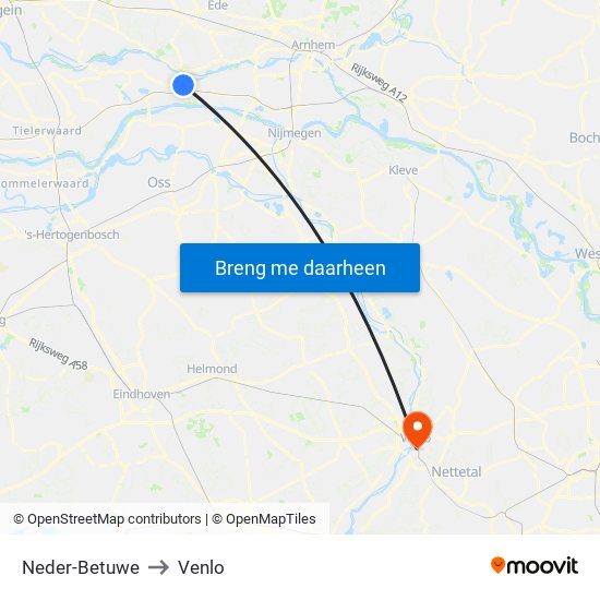 Neder-Betuwe to Venlo map