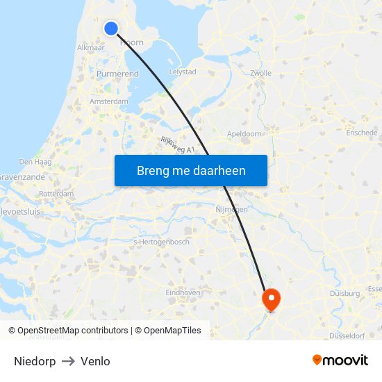 Niedorp to Venlo map