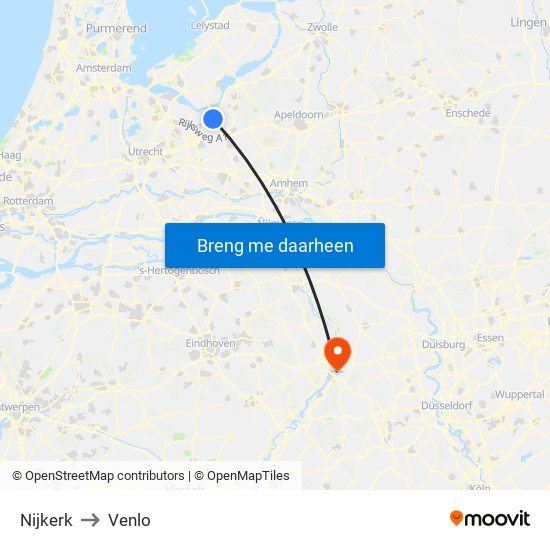 Nijkerk to Venlo map