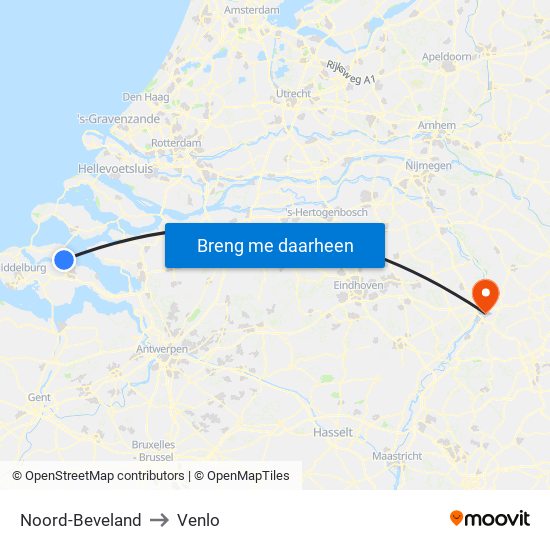 Noord-Beveland to Venlo map