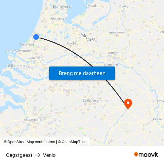 Oegstgeest to Venlo map