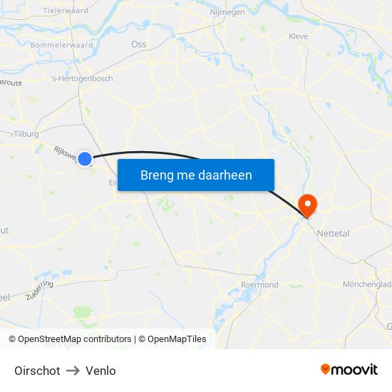 Oirschot to Venlo map