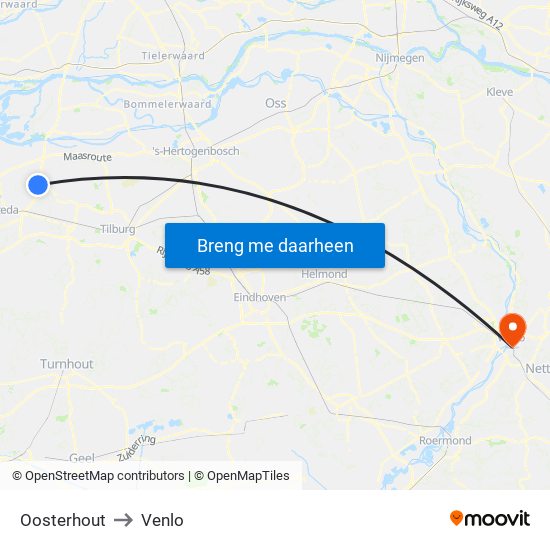 Oosterhout to Venlo map
