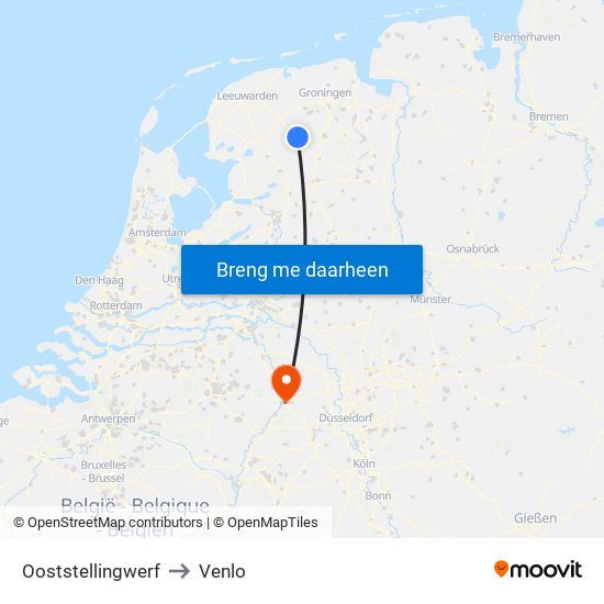 Ooststellingwerf to Venlo map