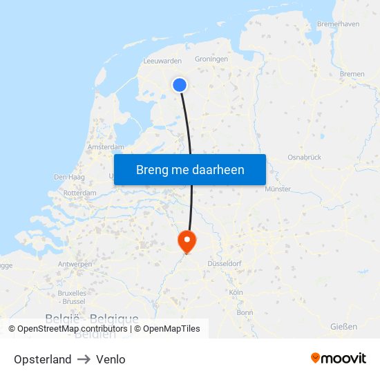 Opsterland to Venlo map