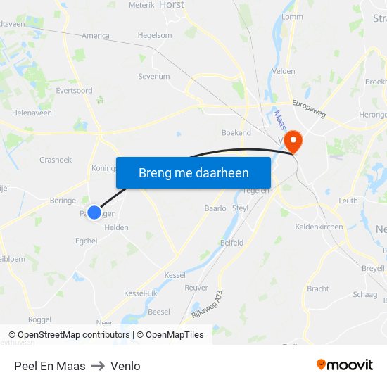 Peel En Maas to Venlo map