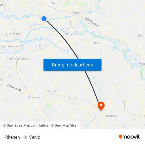 Rhenen to Venlo map