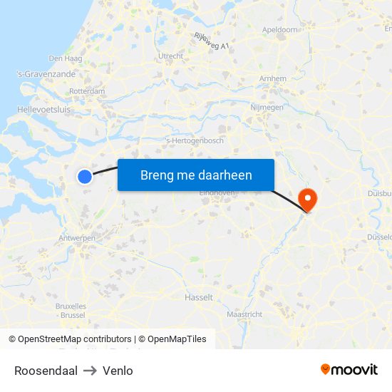Roosendaal to Venlo map