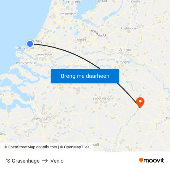 'S-Gravenhage to Venlo map