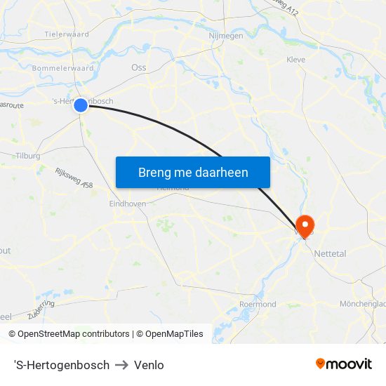 'S-Hertogenbosch to Venlo map