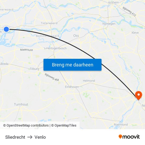Sliedrecht to Venlo map