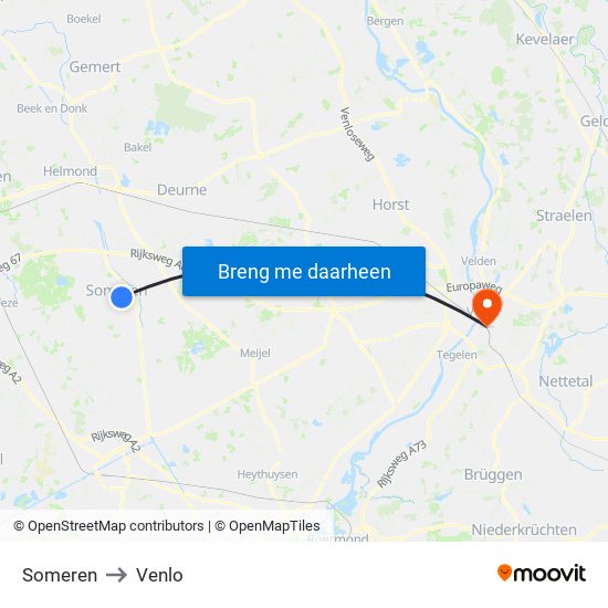 Someren to Venlo map