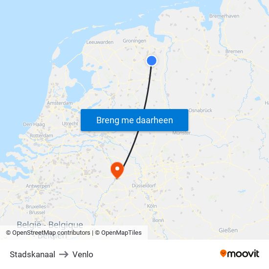 Stadskanaal to Venlo map