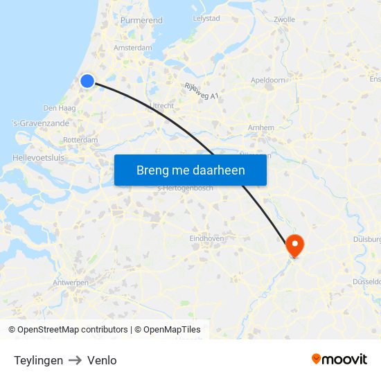 Teylingen to Venlo map