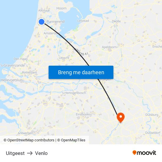 Uitgeest to Venlo map