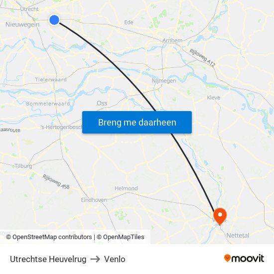 Utrechtse Heuvelrug to Venlo map