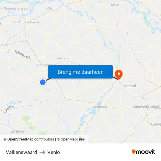 Valkenswaard to Venlo map