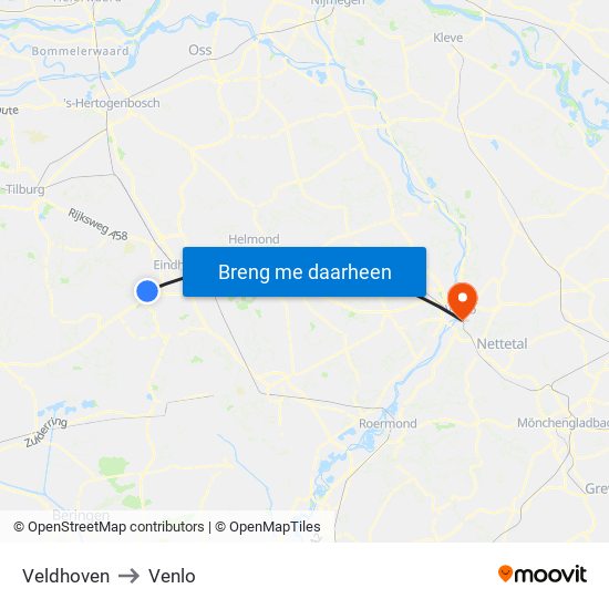 Veldhoven to Venlo map