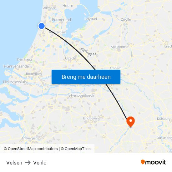 Velsen to Venlo map