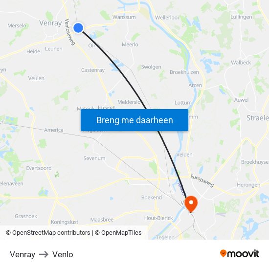 Venray to Venlo map