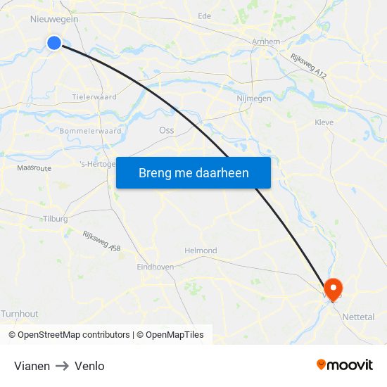 Vianen to Venlo map
