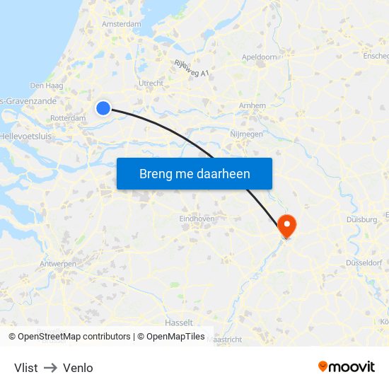 Vlist to Venlo map