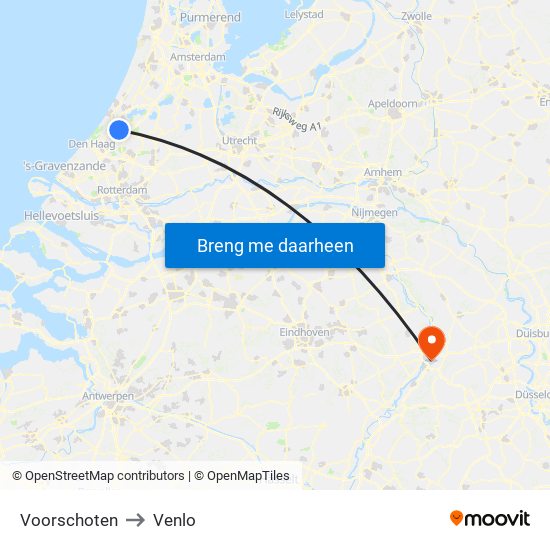 Voorschoten to Venlo map