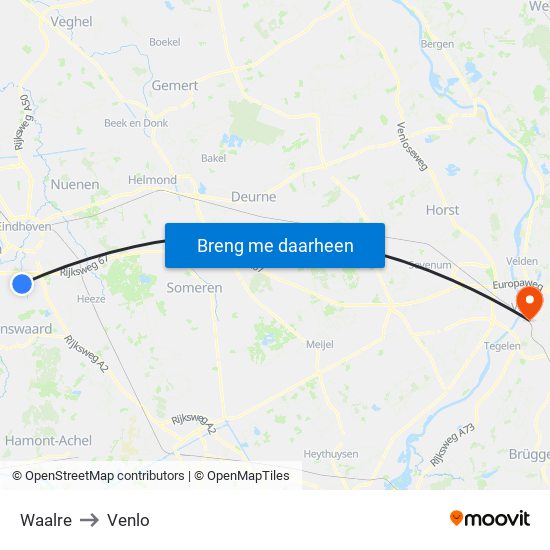 Waalre to Venlo map