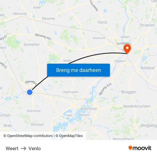 Weert to Venlo map