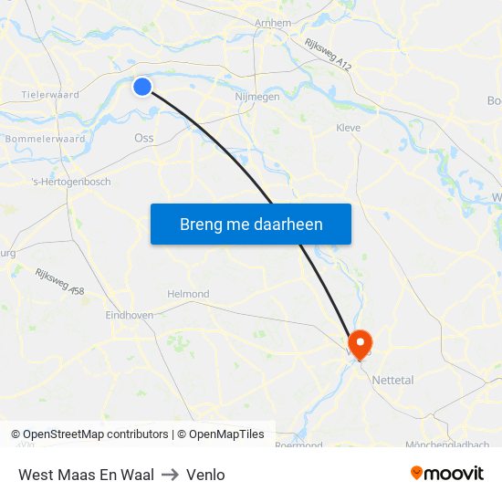 West Maas En Waal to Venlo map