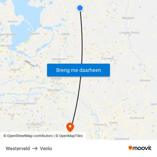 Westerveld to Venlo map