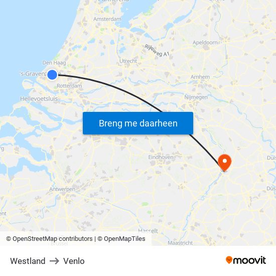 Westland to Venlo map