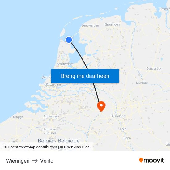 Wieringen to Venlo map