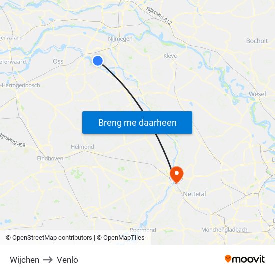 Wijchen to Venlo map