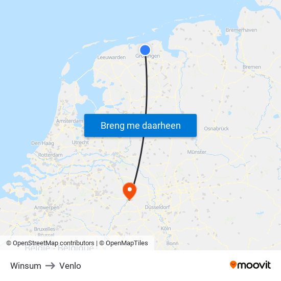 Winsum to Venlo map