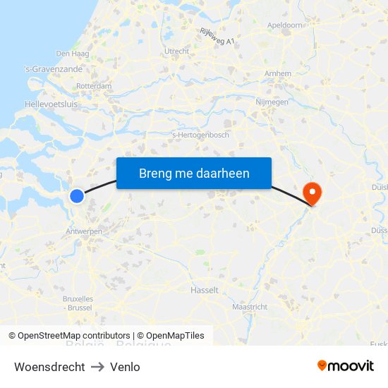 Woensdrecht to Venlo map